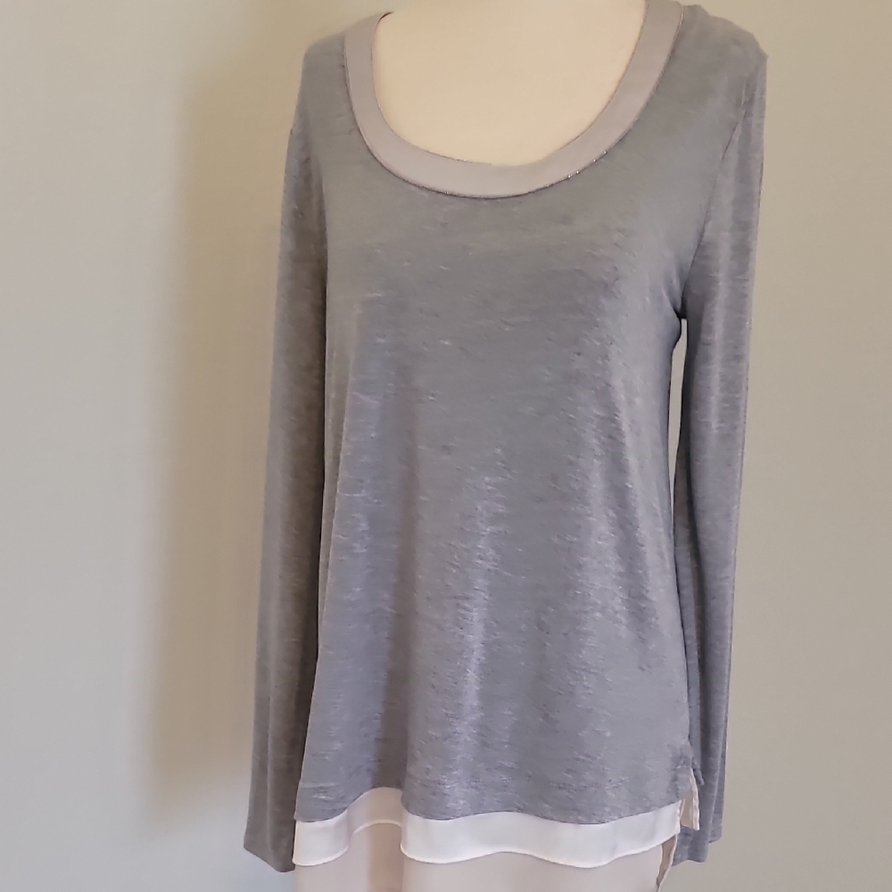 White House Black Market Light Gray Long Sleeve Top